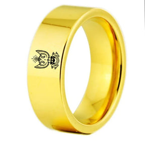 33rd Degree Scottish Rite Ring - Wings Up Gold Color Pipe Cut Tungsten - Bricks Masons