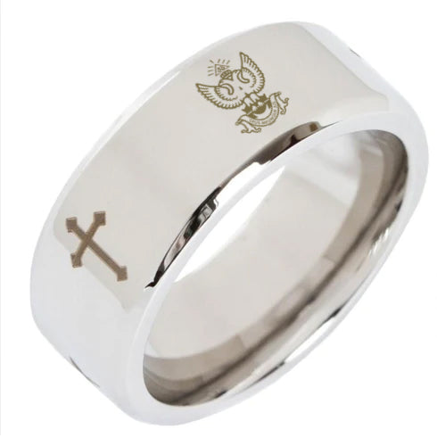 33rd Degree Scottish Rite Ring - Wings Up Beveled Silver Cross - Bricks Masons