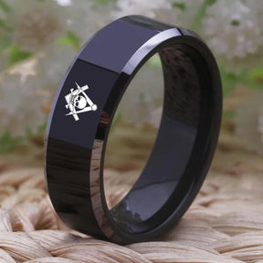 Widows Sons Ring - Black Tungsten Carbide - Bricks Masons