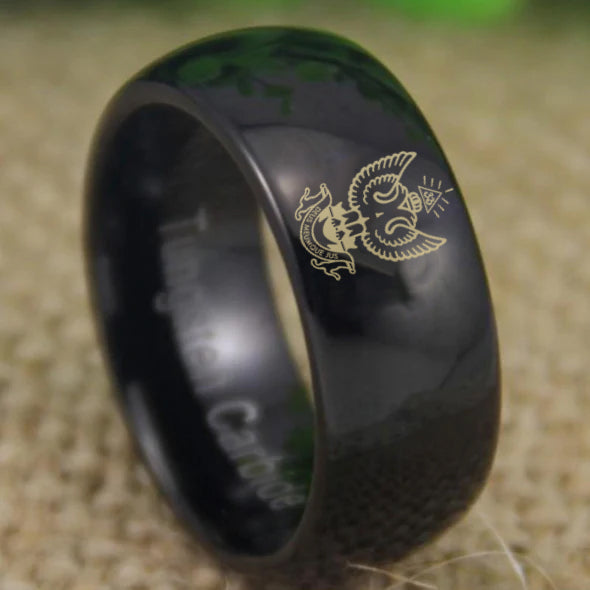 33rd Degree Scottish Rite Ring -  Wings Up Black Dome Tungsten - Bricks Masons