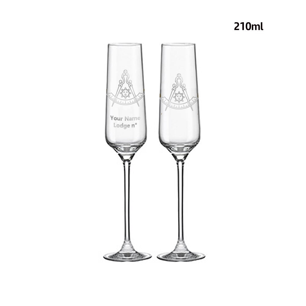 Past Master Blue Lodge California Regulation Champagne Flute - 2 Pieces Set - Bricks Masons