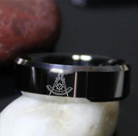 Past Master Blue Lodge California Regulation Ring - Black Tungsten - Bricks Masons