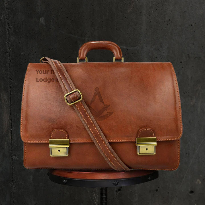 Past Master Blue Lodge Briefcase - Genuine Brown Leather - Bricks Masons