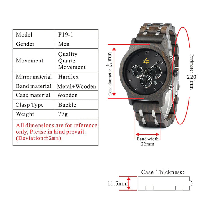 Council Wristwatch - Various Wood Colors - Bricks Masons