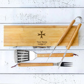 Order of Malta Grill Tool - BBQ Set & Bamboo Case - Bricks Masons