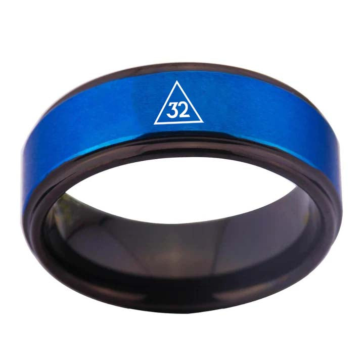 32nd Degree Scottish Rite Ring - Blue Tungsten - Bricks Masons