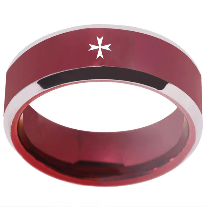 Order Of Malta Commandery Ring - Red Color - Bricks Masons