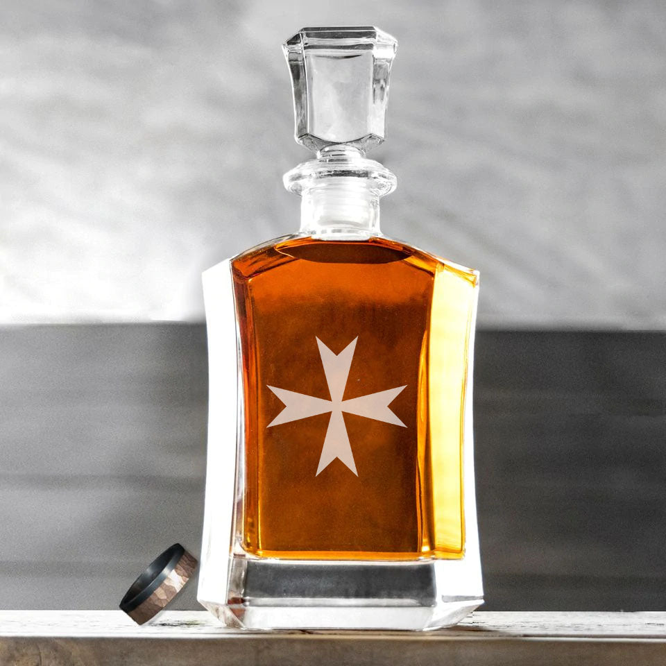 Order of Malta Commandery Decanter - 23 oz. Whiskey Glass - Bricks Masons