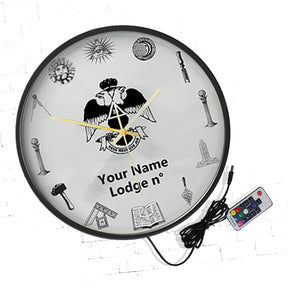 33rd Degree Scottish Rite Clock - Wings Down Frame with LED - Bricks Masons