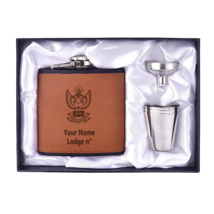 33rd Degree Scottish Rite Flask - Wings Up 6oz Full Set Shot Glass & Funnel - Bricks Masons