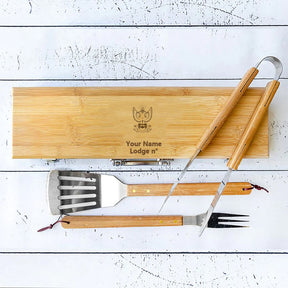 33rd Degree Scottish Rite Grill Tool - Wings Up BBQ Set & Bamboo Case - Bricks Masons
