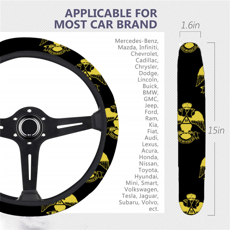 33rd Degree Scottish Rite Steering Wheel Cover - Wings Down White & Gold - Bricks Masons