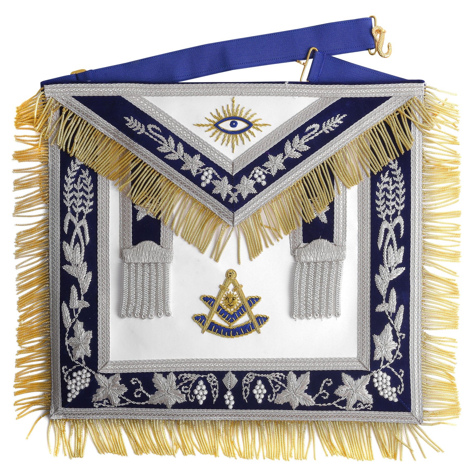 Past Master Blue Lodge Apron - Silver & Blue Hand Embroidery Bullion - Bricks Masons