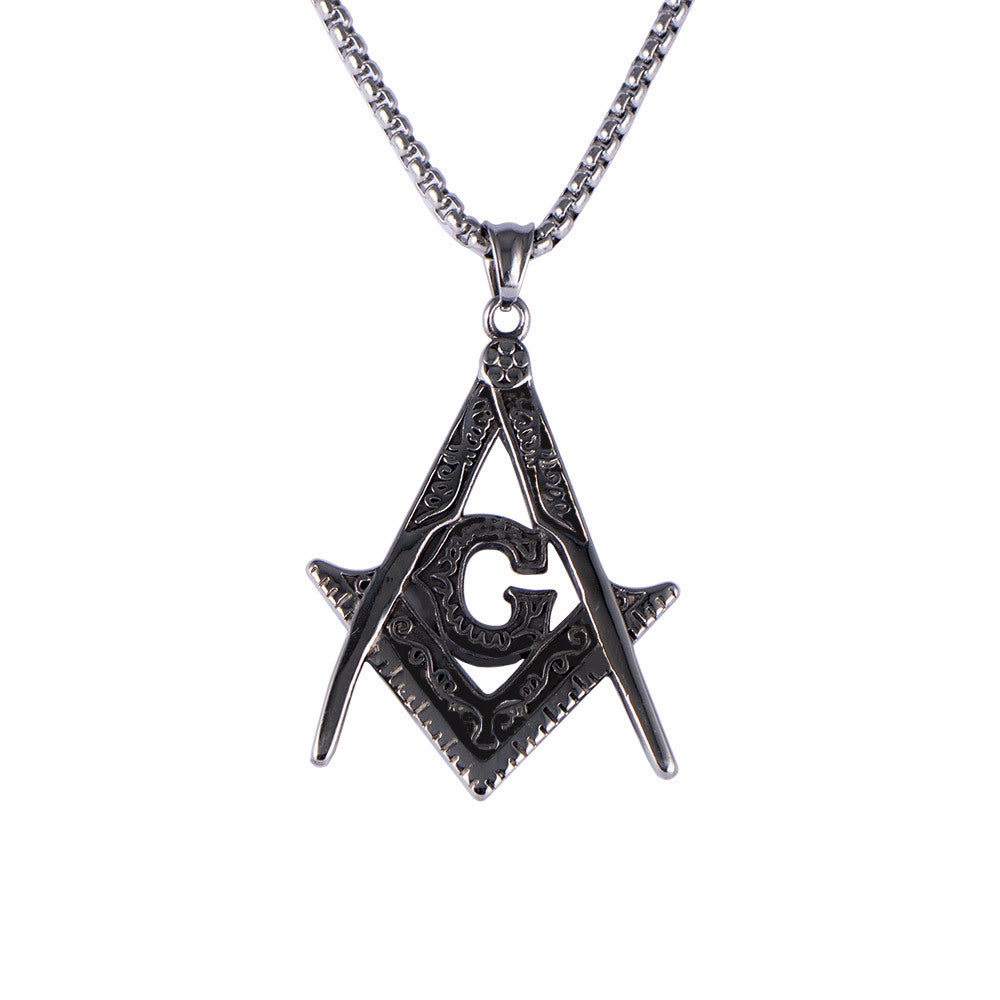 Master Mason Blue Lodge Necklace - Silver Titanium Steel Square & Compass G - Bricks Masons