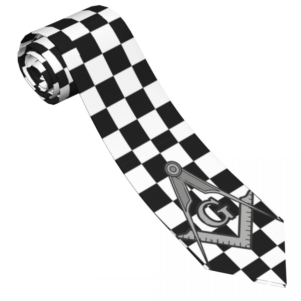 Master Mason Blue Lodge Necktie - White & Black - Bricks Masons