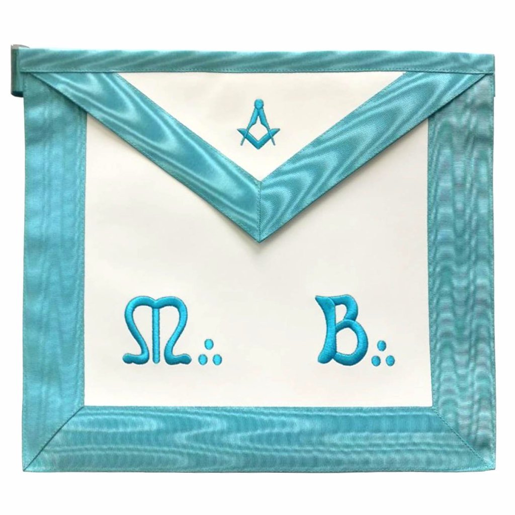 Master Mason Blue Lodge French Apron - Sky Blue Moire Square & Compass - Bricks Masons