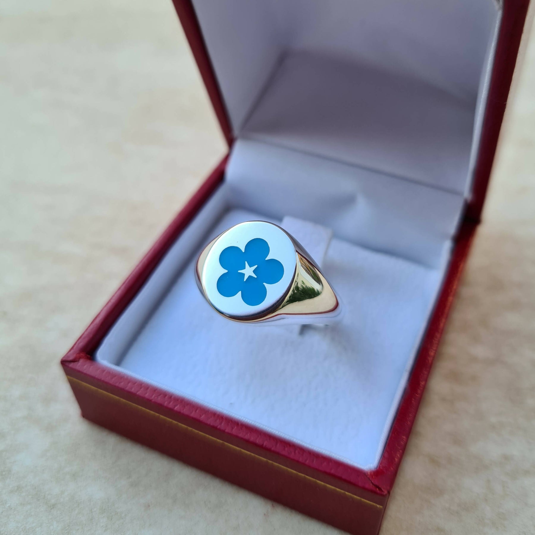 Masonic Ring - Forget me Not 925K Silver and Enamel - Bricks Masons