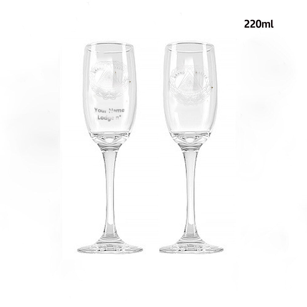 Grand Master Blue Lodge Champagne Flute - 2 Pieces Set - Bricks Masons