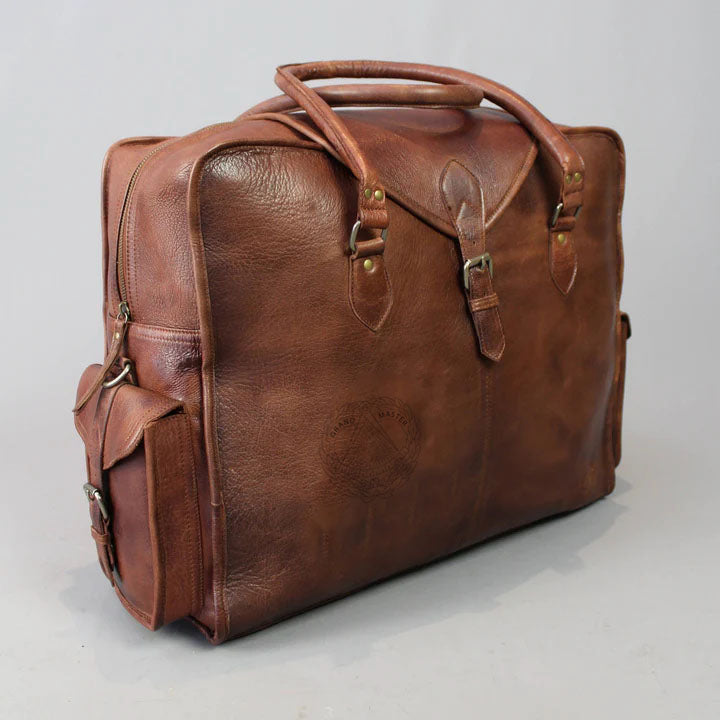 Grand Master Blue Lodge Travel Bag - Genuine Brown Leather - Bricks Masons