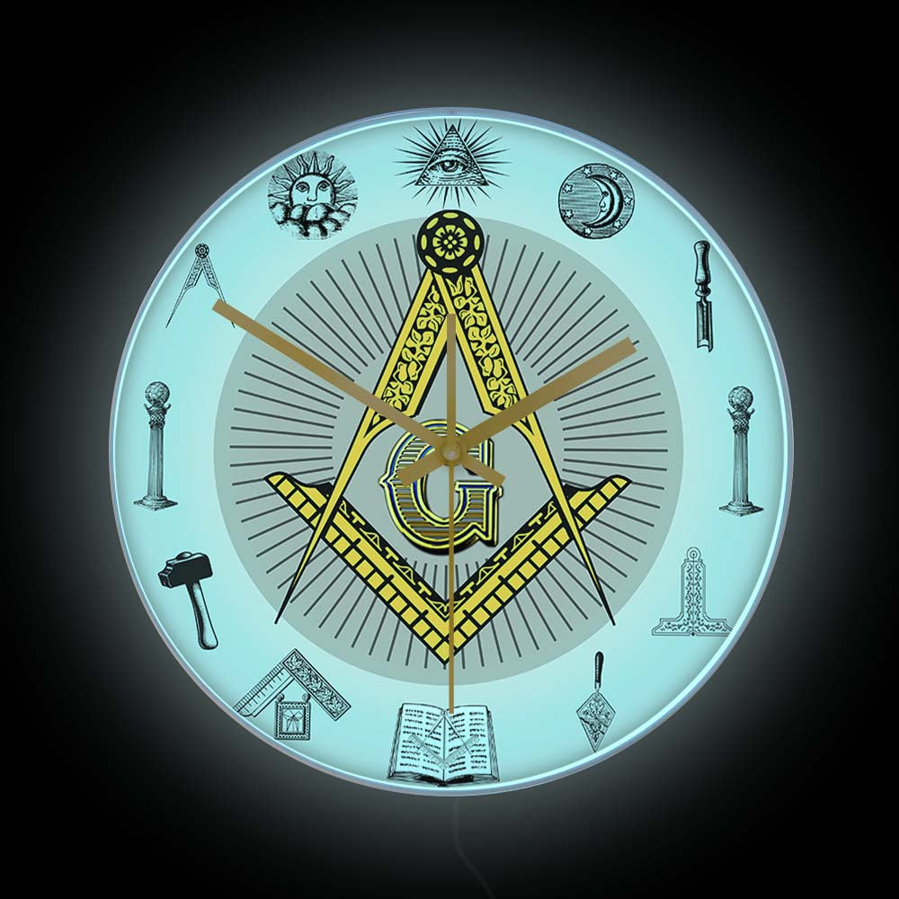 Master Mason Blue Lodge Clock - Golden Square and Compass G Digital LED - Bricks Masons