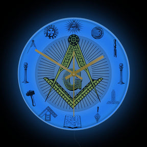 Master Mason Blue Lodge Clock - Golden Square and Compass G Digital LED - Bricks Masons