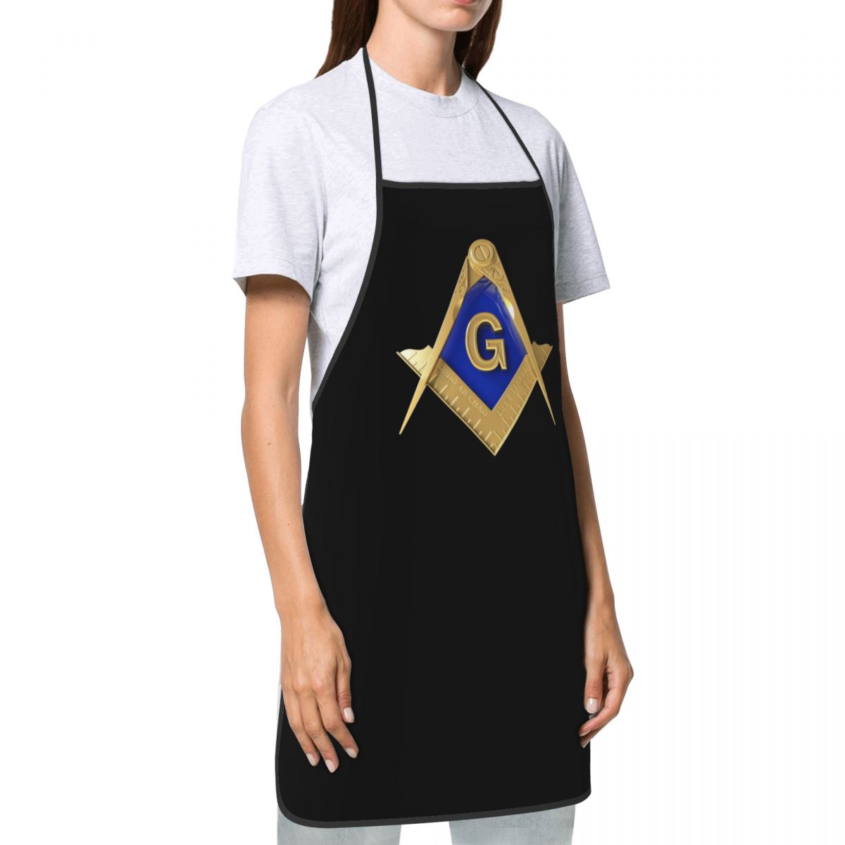 Master Mason Blue Lodge Kitchen Apron - Golden Square and Compass G - Bricks Masons