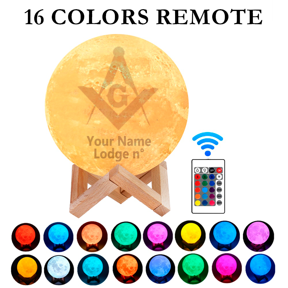Master Mason Blue Lodge Lamp - 3D Moon Various Colors - Bricks Masons