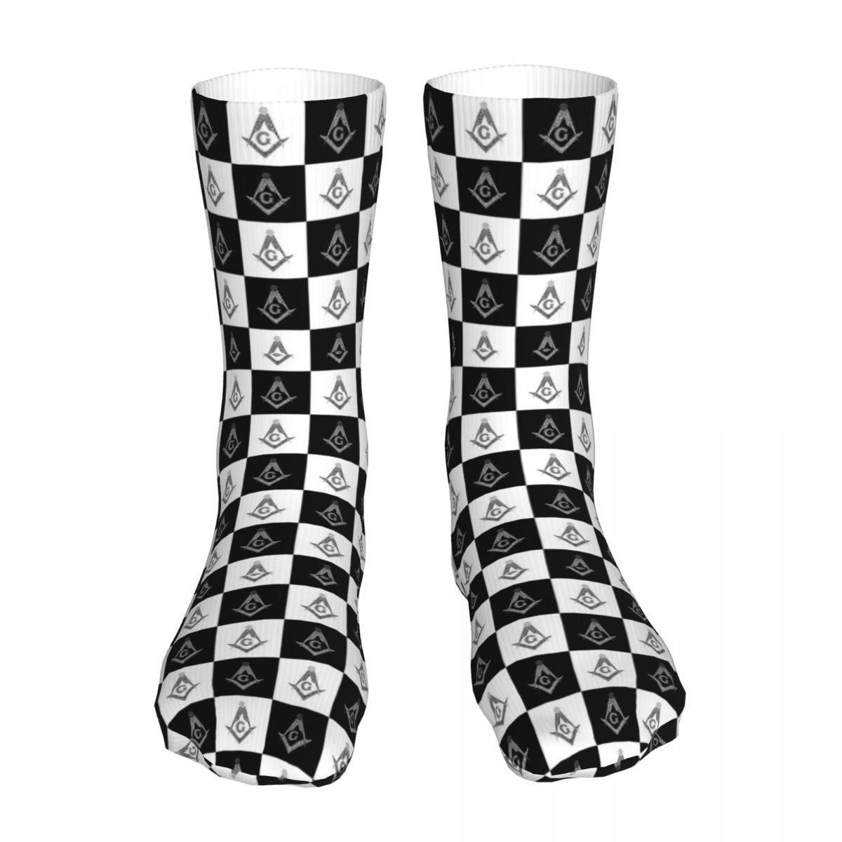 Master Mason Blue Lodge Sock - Checkered Square and Compass G - Bricks Masons