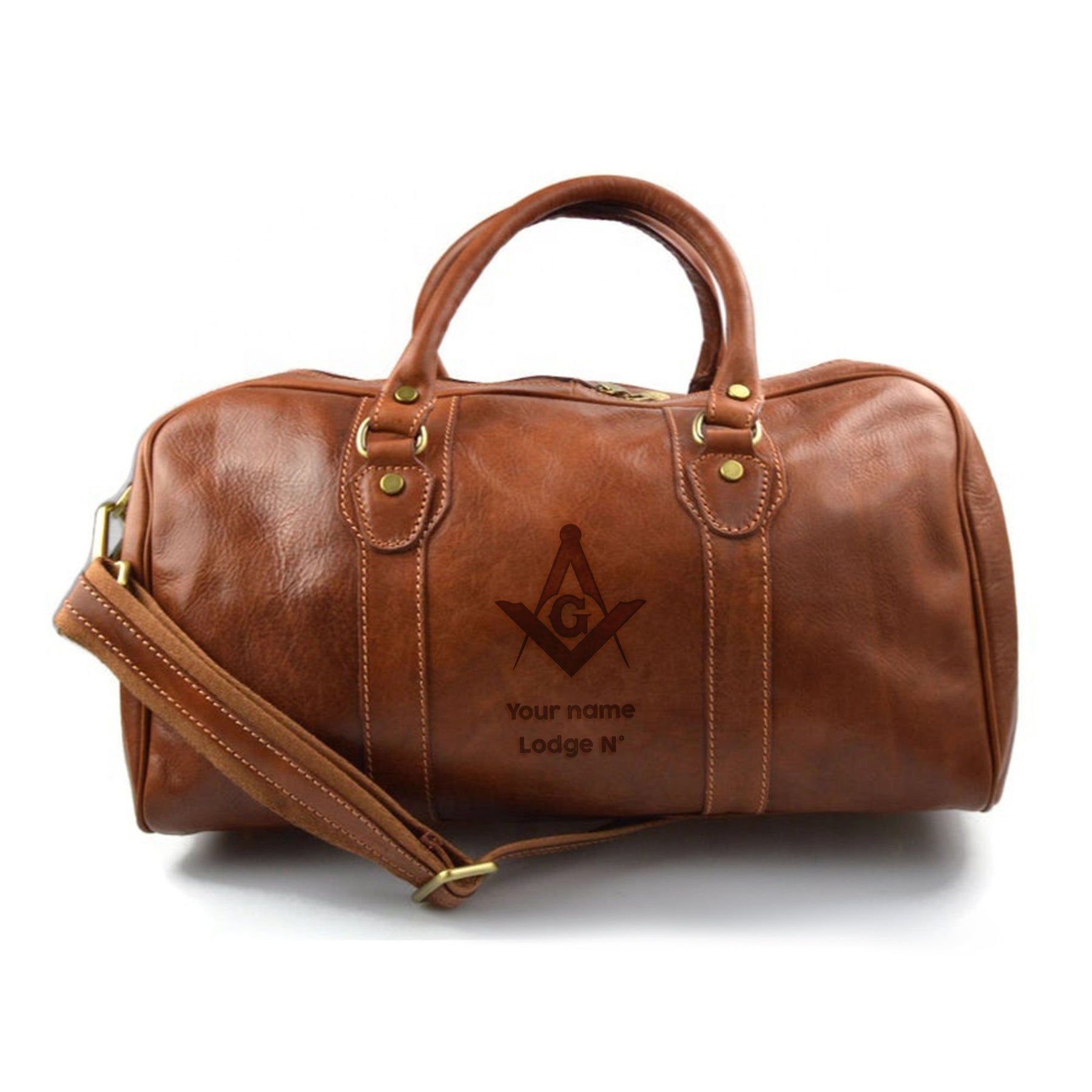 Handmade Genuine Leather Masonic Travel Bag (Matte Brown) - Bricks Masons