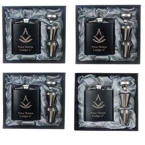 Past Master Blue Lodge Flask - 2 Shot Glasses & Funnel - Bricks Masons
