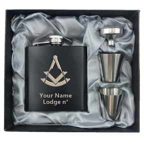 Past Master Blue Lodge Flask - 2 Shot Glasses & Funnel - Bricks Masons