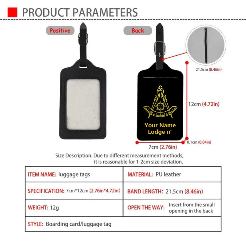Past Master Blue Lodge California Regulation Luggage Tag - Black Leather - Bricks Masons