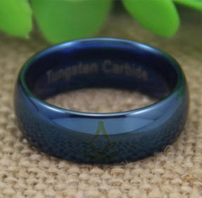 Past Master Blue Lodge Ring - Blue Dome Tungsten - Bricks Masons