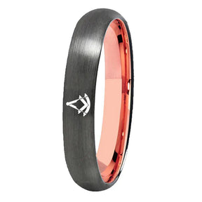 Past Master Blue Lodge Ring - Gunmetal With Rose Gold Tungsten - Bricks Masons