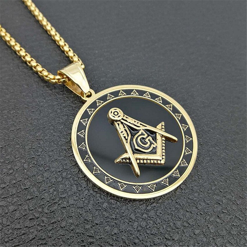Master Mason Blue Lodge Necklace - Stainless Steel Square and Compass G - Bricks Masons