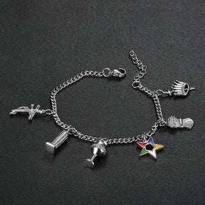 Stainless Steel Silver Color OES Chain Bracelet Order of the Eastern Star - Bricks Masons
