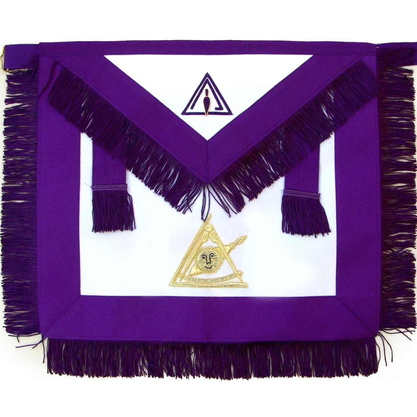 Past Illustrious Master Council Apron - Purple with Gold Hand Embroidery - Bricks Masons